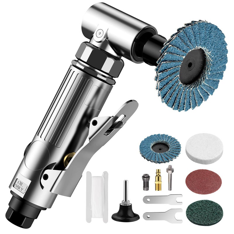 EYPINS Air â€ŽRight Angle Die Grinder 1/4" 90 Degree Heavy Duty 20,000 RPM Compressed Sander Polisher Tool for Contour Grinding, Polishing, Milling, 12PCS - Image 1
